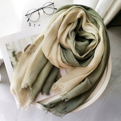 Large soft warm cotton scarf with tassel fringe in a neutral color