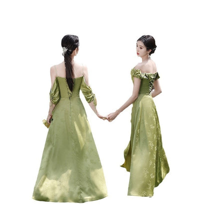 Green National Style Element bridesmaid dress with traditional-inspired details and flowing silhouette