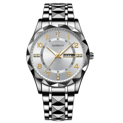 Men's dual calendar fashion waterproof luminous quartz watch with analog dial and date display