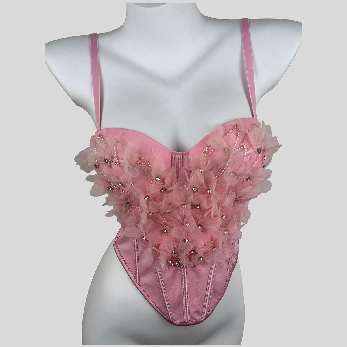 Rhinestone-embellished mesh floral shapewear corset in black人體藝術