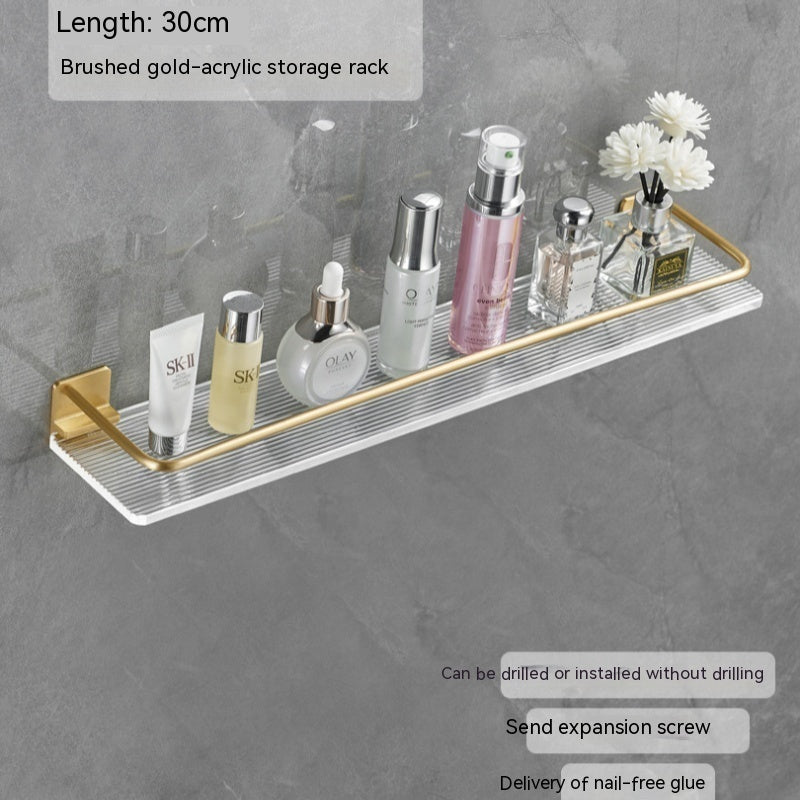 Acrylic bathroom storage rack for neatly organizing folded towels and bathroom essentials