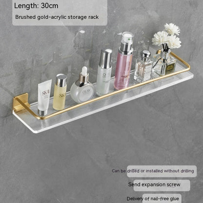 Acrylic bathroom storage rack for neatly organizing folded towels and bathroom essentials