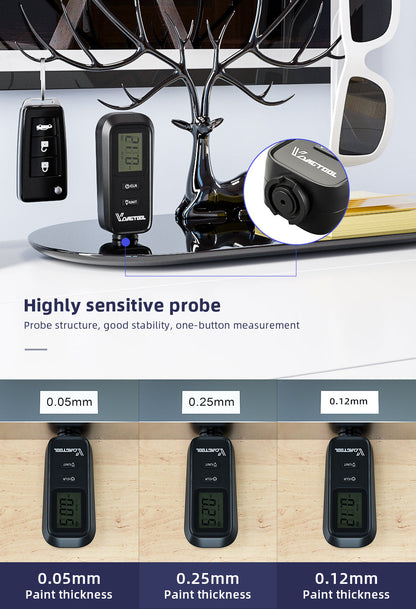 Automotive paint coating thickness gauge with digital display for measuring vehicle paint layers