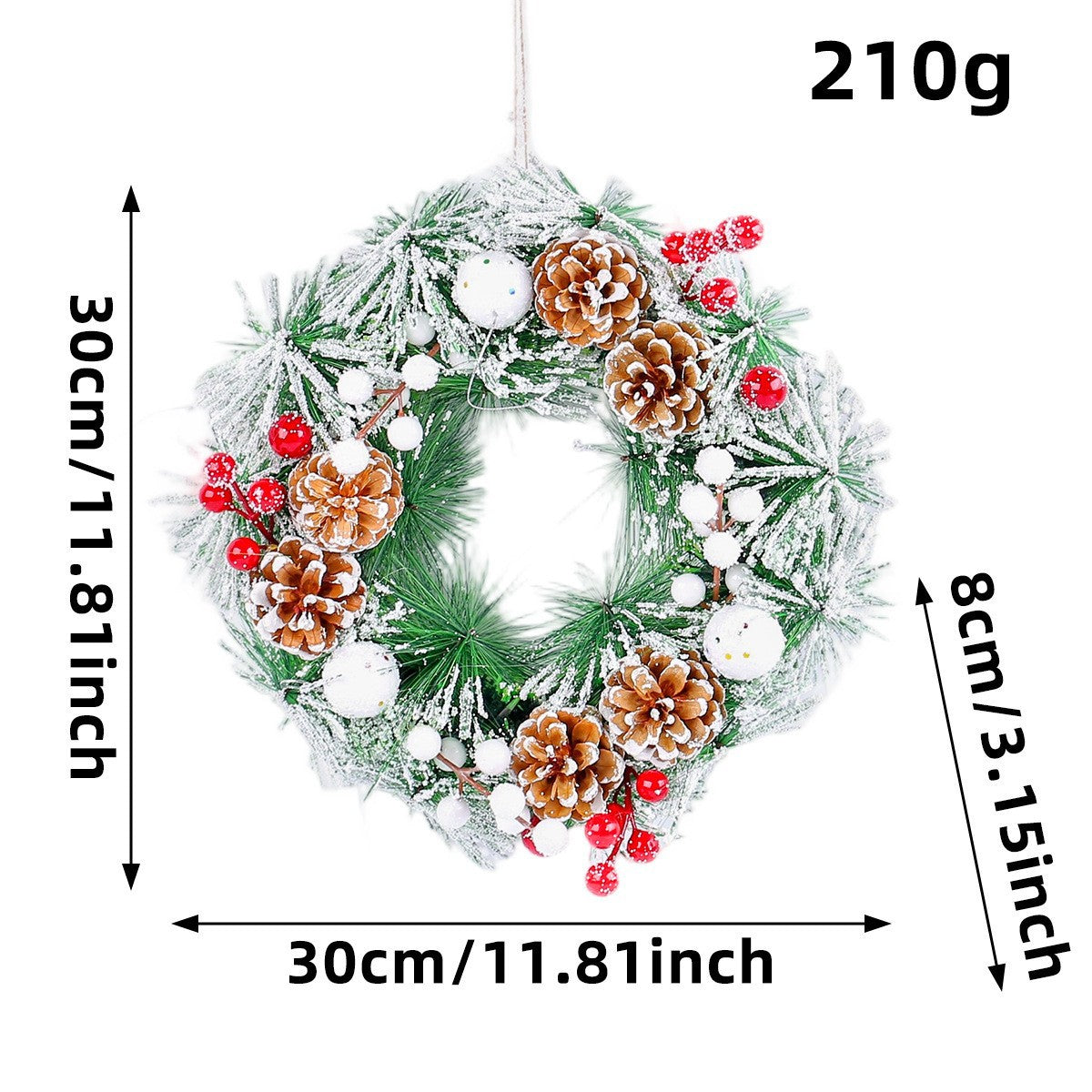 Christmas wreath decoration for festive home décor, featuring traditional holiday greenery and ornaments