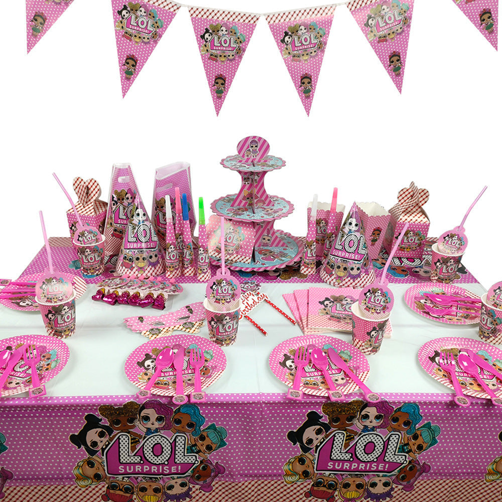 Cartoon doll birthday theme cake stand with colorful decorative design for party dessert display