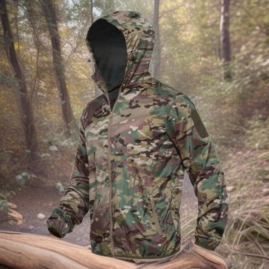 Quick-drying Camouflage Skin Suit Tactical Hooded Outdoor Windbreaker With Breathable Design