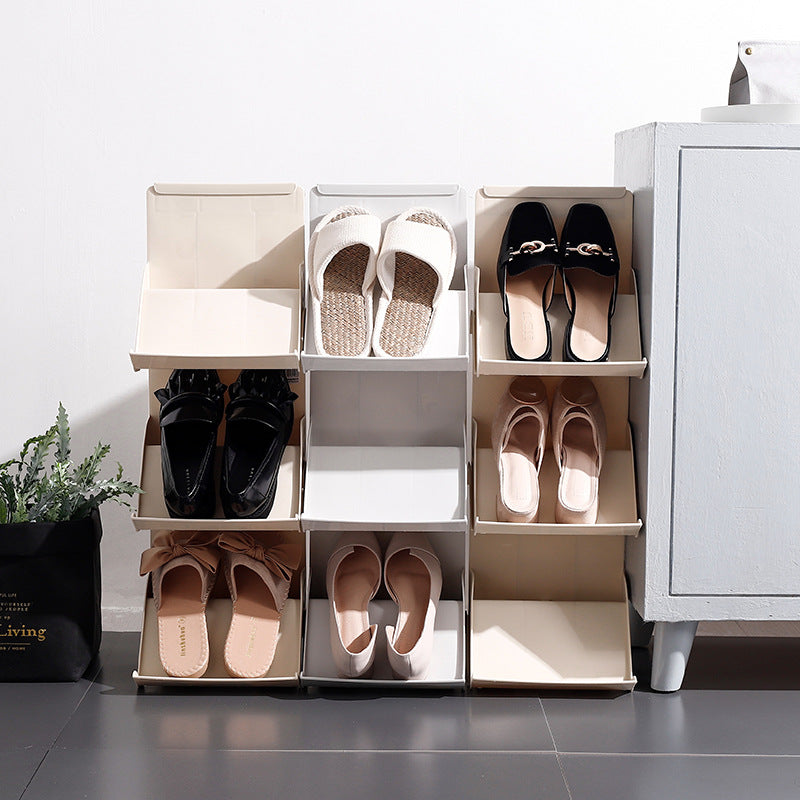 Stackable multi-layer shoe rack with space-saving shoe storage shelves for home organization