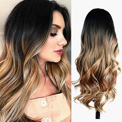 Big wave gradient color chemical fiber hood wig in blended shades