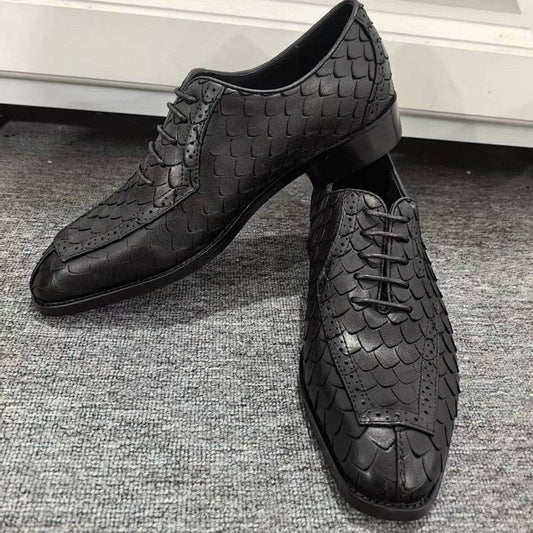 Men’s business formal leather shoes with dragon-scale pattern in British style