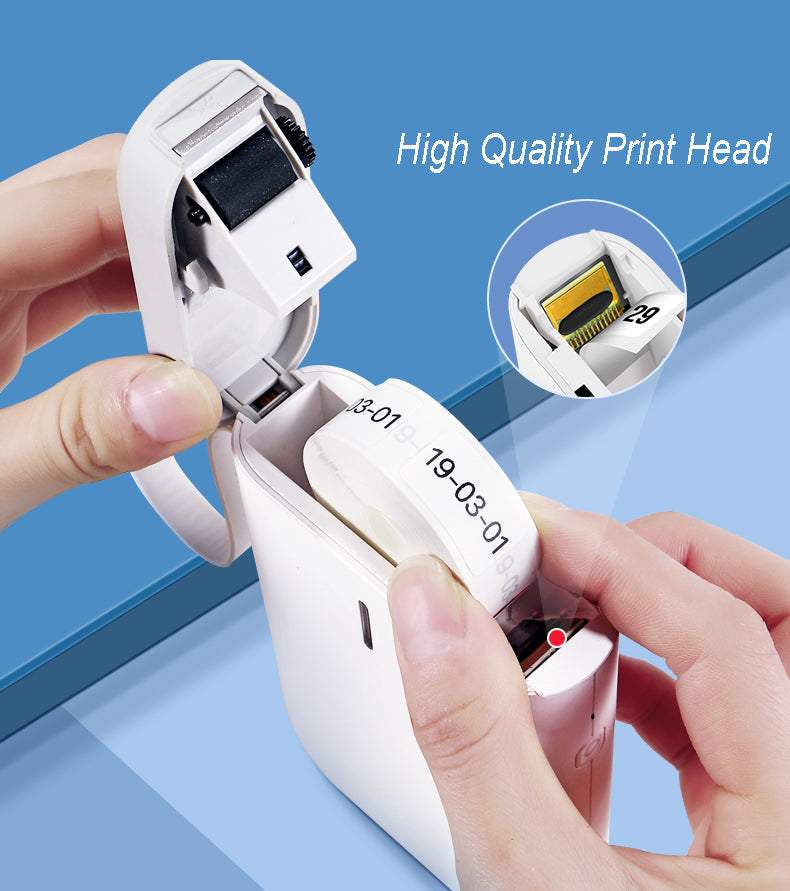 Small portable handheld printer in compact white design, viewed from the front