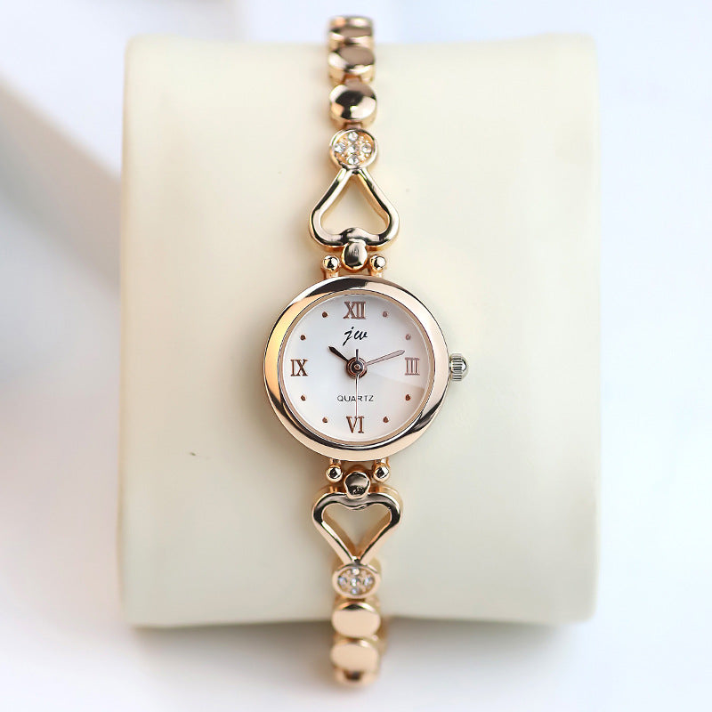 Women's steel strap student watch bracelet, silver-tone metal band and round watch face