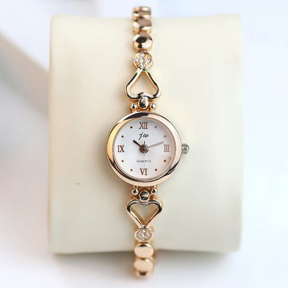 Women's steel strap student watch bracelet, silver-tone metal band and round watch face