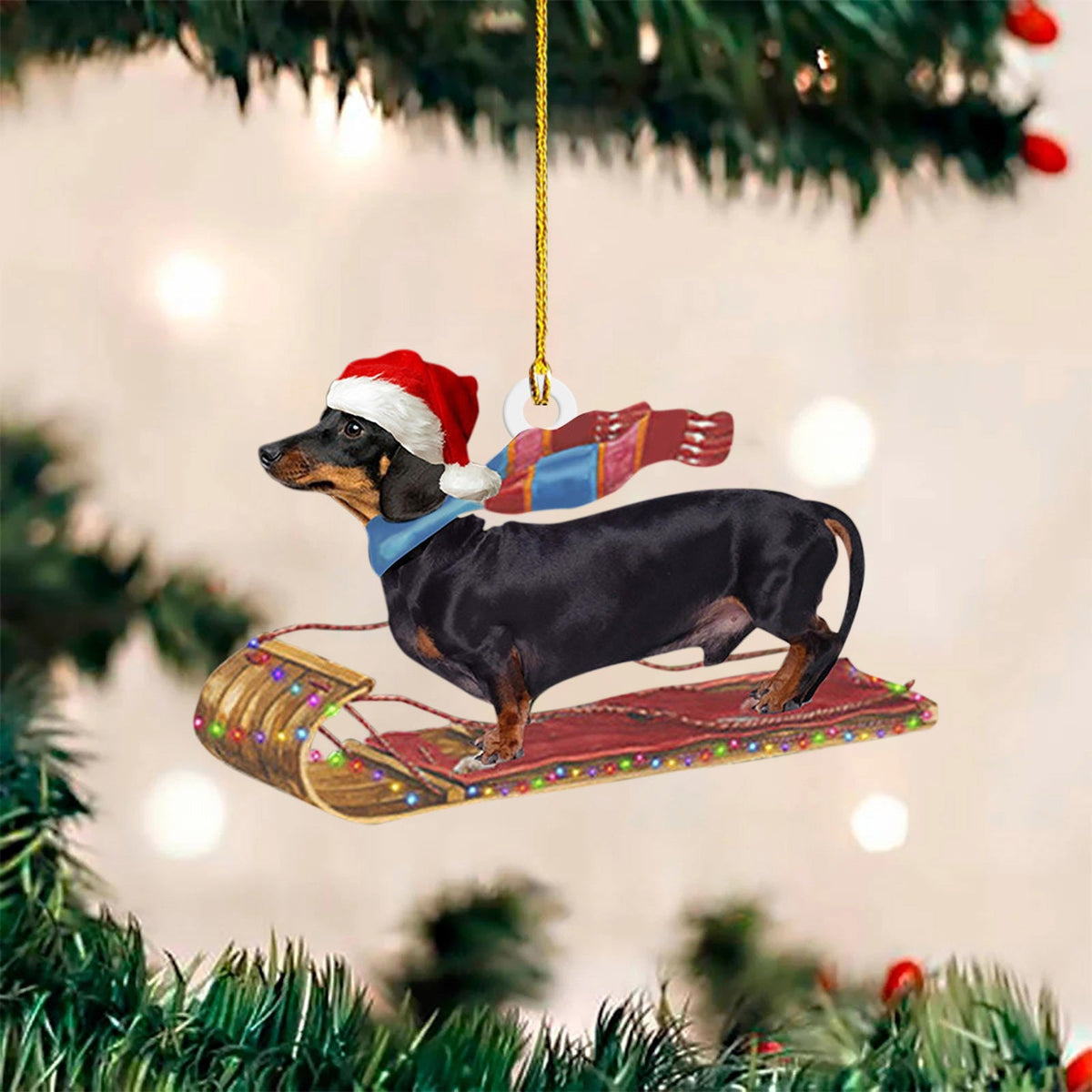 Christmas sausage dog decorations for home, featuring festive dachshund ornaments in seasonal colors