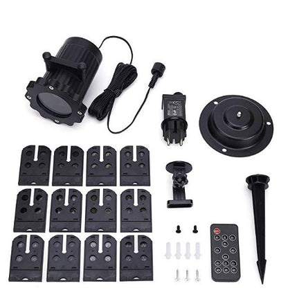 Outdoor Christmas decoration LED laser projector light projecting festive patterns.