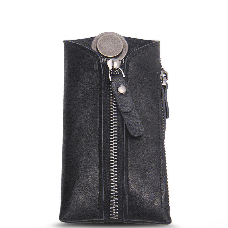 Leather car key bag in black, compact zippered case for organizing keys and small essentials