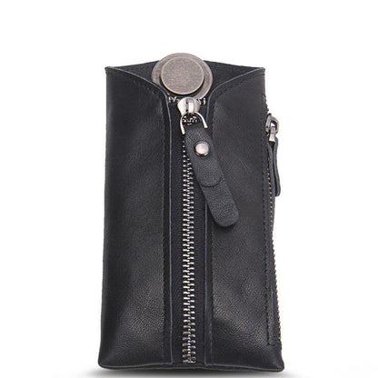 Leather car key bag in black, compact zippered case for organizing keys and small essentials