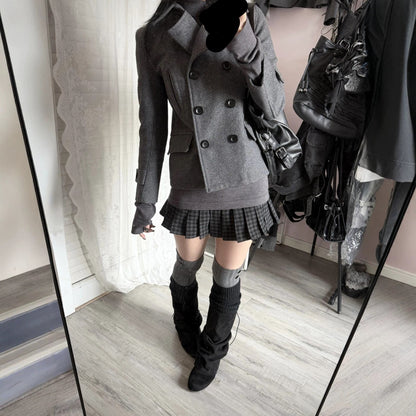 Women's short wool coat with notched lapel and double-breasted front by My Store