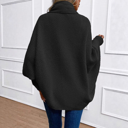 Women's solid-color loose-fit knitted cardigan with large lapel collar