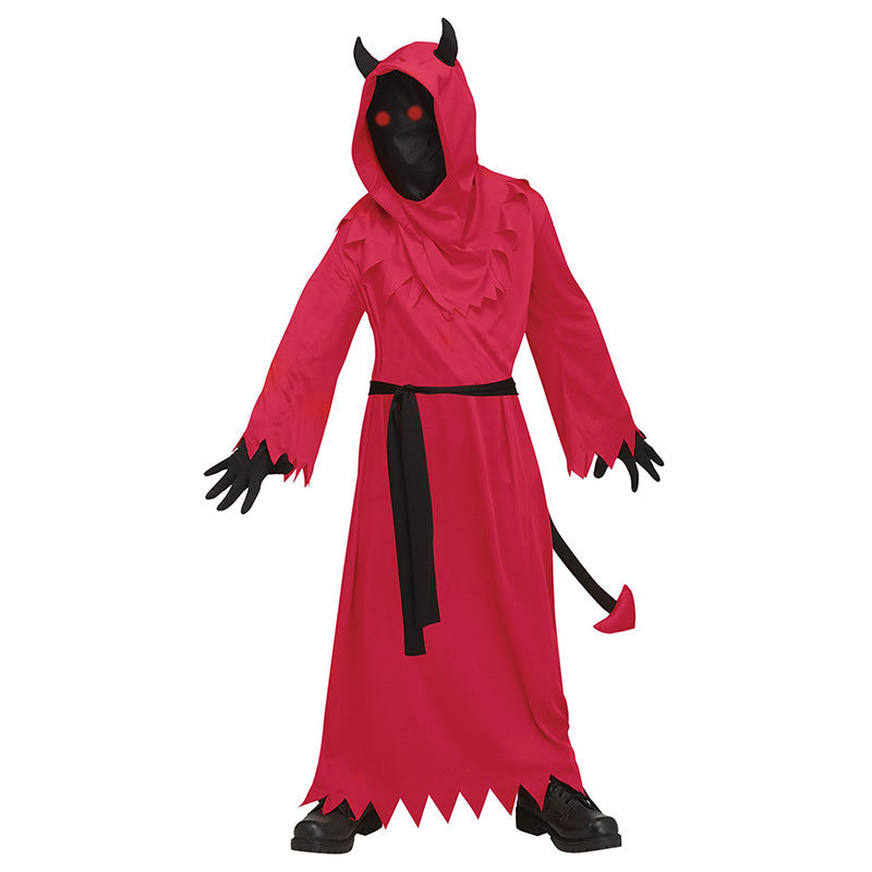 Halloween demon cosplay costume in black and red with spooky horror-inspired design