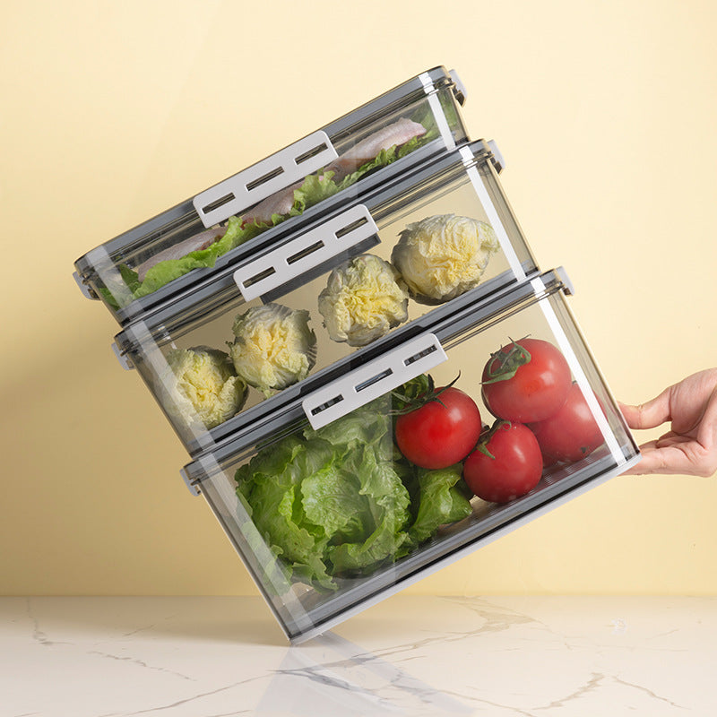 Transparent food grade PET refrigerator storage box, rectangular plastic container with lid