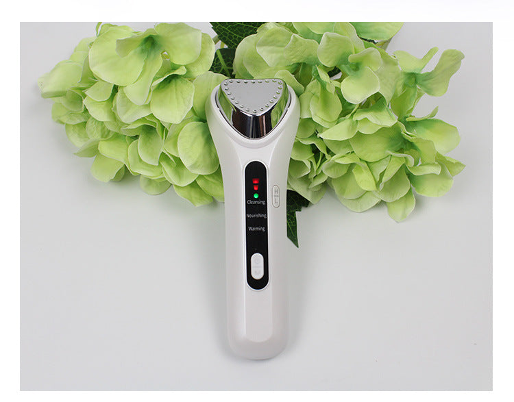 Electric ultrasonic facial beauty device, handheld skincare tool with sleek white design