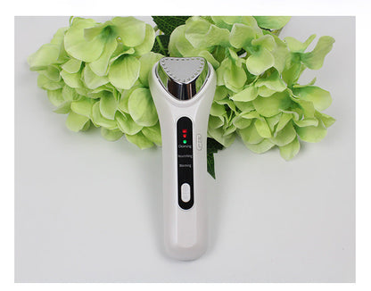 Electric ultrasonic facial beauty device, handheld skincare tool with sleek white design