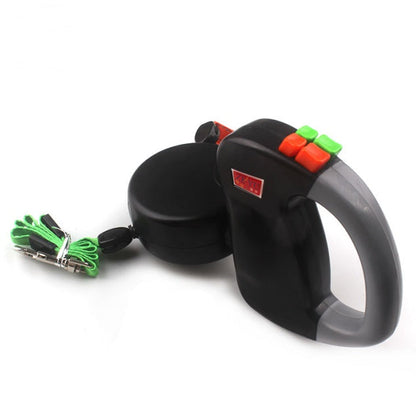 Retractable dual pet dog walking leash with two leads for walking dogs simultaneously