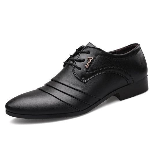 Men's formal business leather shoes with pointed toe and slip-on style, black finish