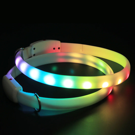 USB rechargeable LED glowing dog collar, luminous flashing pet safety necklace for outdoor night walks