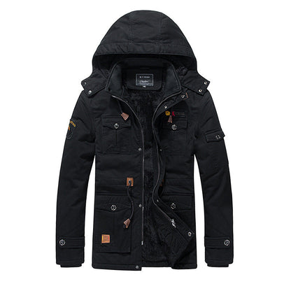 Men's Fleece Padded Jacket Mid-length Hooded Jacket
