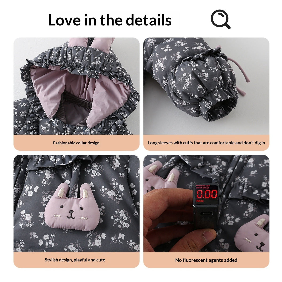Baby girl winter down coveralls by My Store, full-body padded snow suit with hood and warm insulation