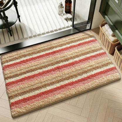 Water-absorbent non-slip geometric lattice floor mat with textured pattern and neutral color