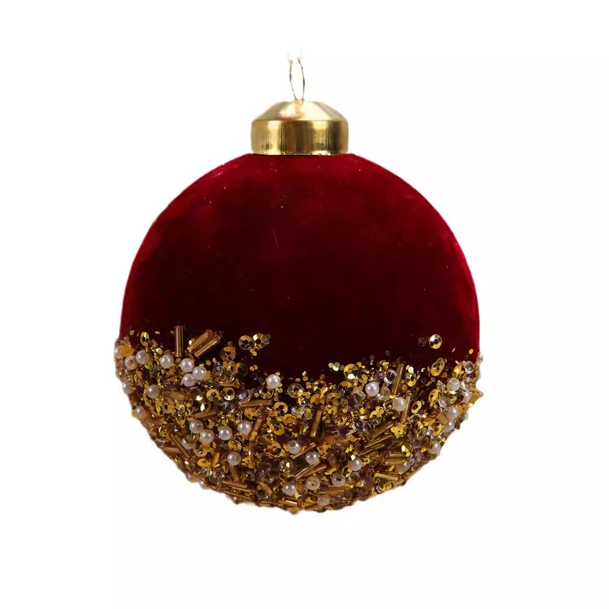 Burgundy flocking glass ball Christmas decoration ornament close-up