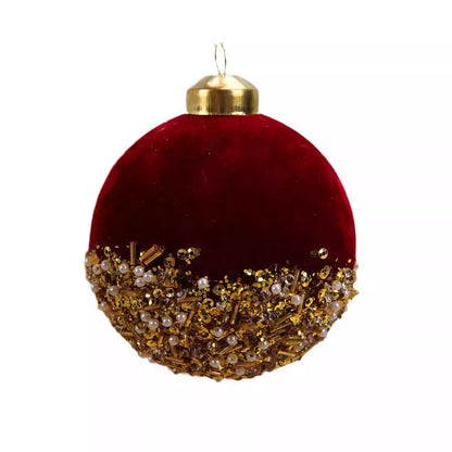 Burgundy flocking glass ball Christmas decoration ornament close-up