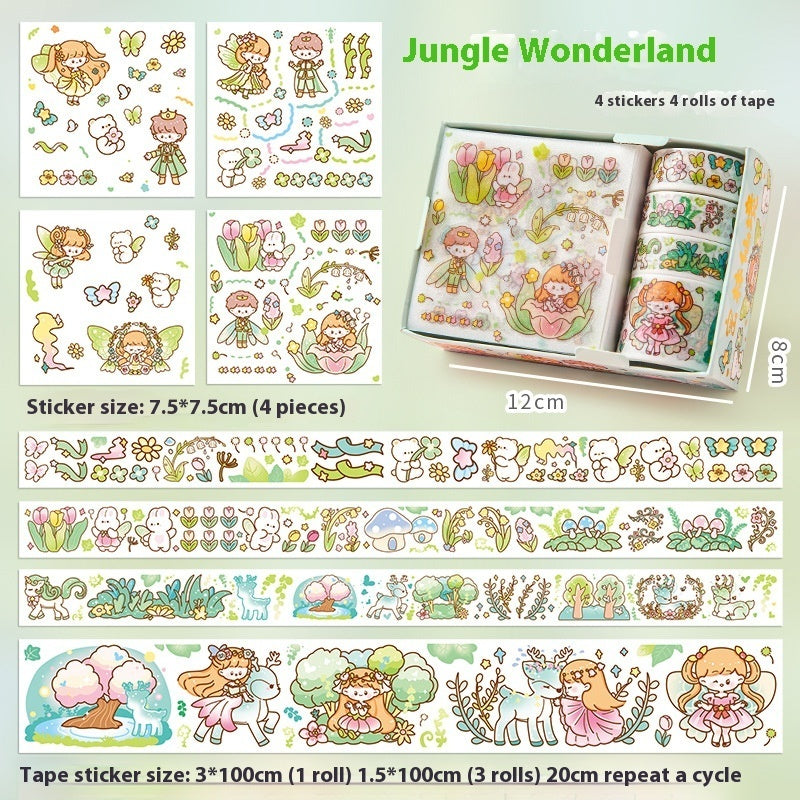 Cute cartoon tape sticker gift box with children's film stickers, assorted colorful designs my store sticker set