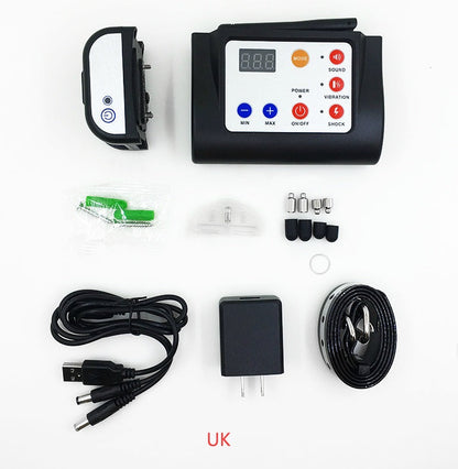 Electric dog fence system with wireless transmitter and receiver collar for pet boundary training