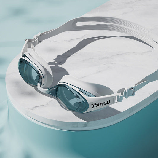 Waterproof anti-fog HD professional swimming glasses with clear lenses and adjustable strap