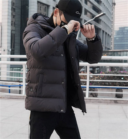 Men's winter fleece padded jacket with thick heating clothing design in black and gray