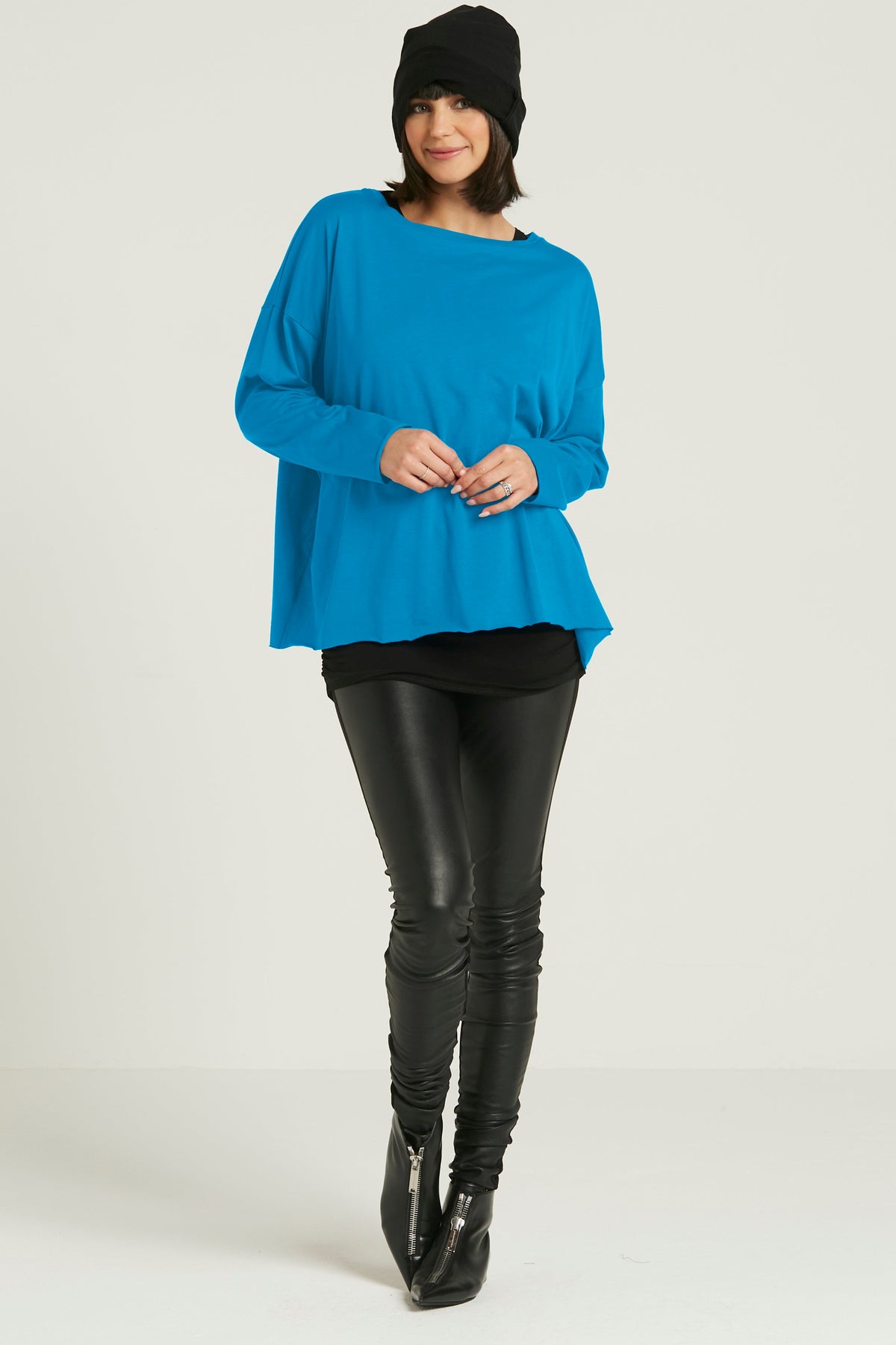 Light blue Pima cotton luxury boxy T-shirt from PLANET by Lauren G, featuring a relaxed fit and soft fabric on a plain background.