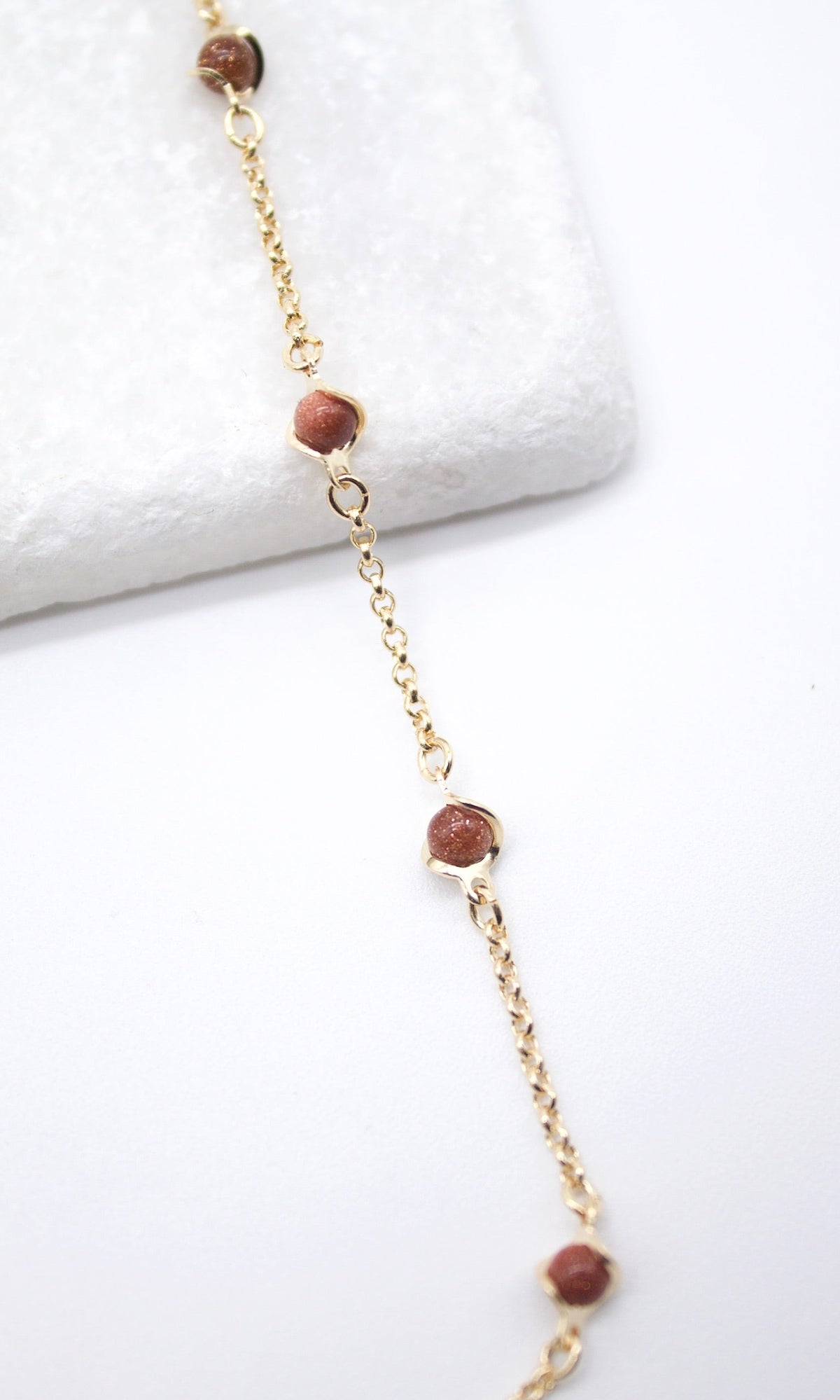 18K gold filled brown aventurine bead necklace featuring 5mm beads, designed by MIA Jewelry for elegant style.