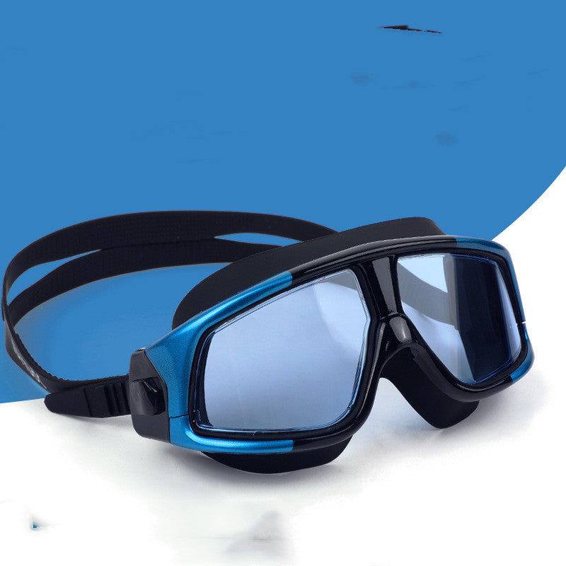Transparent big-frame electroplating swimming goggles with myopia lenses for adults, waterproof for diving