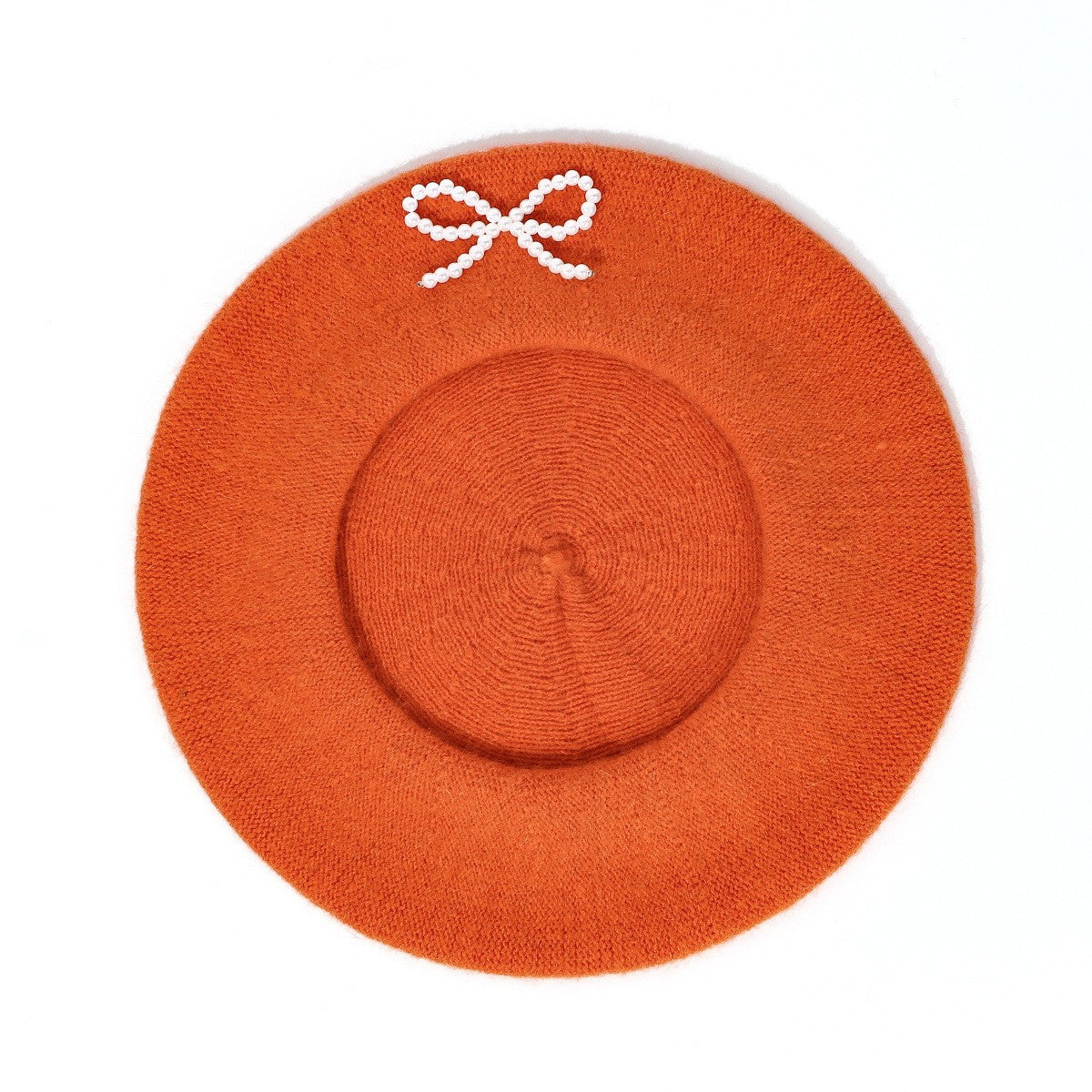 Pearl bow wool breathable beret in a classic rounded design