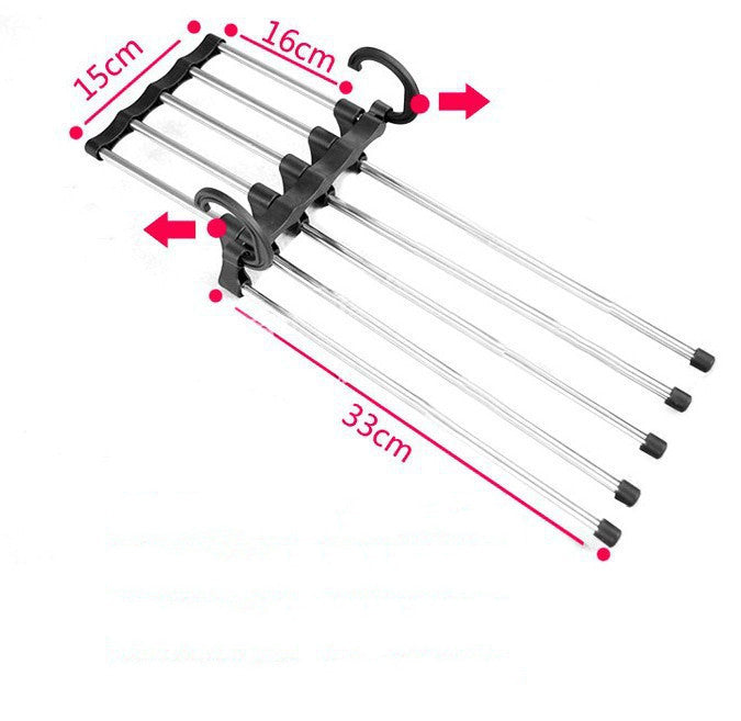 5-in-1 stainless steel wardrobe hanger with multiple slots for clothes and pants rack organization