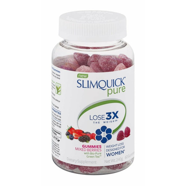 Slimquick Pure Gummies in mixed berries flavor, 60 count, fitness and nutrition supplement with berry-flavored gummy vitamins.