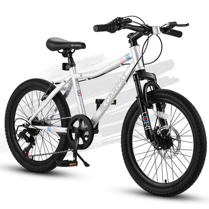 GBruno Store 20-inch kids mountain bike with 7-speed gears and front suspension, suitable for young riders.