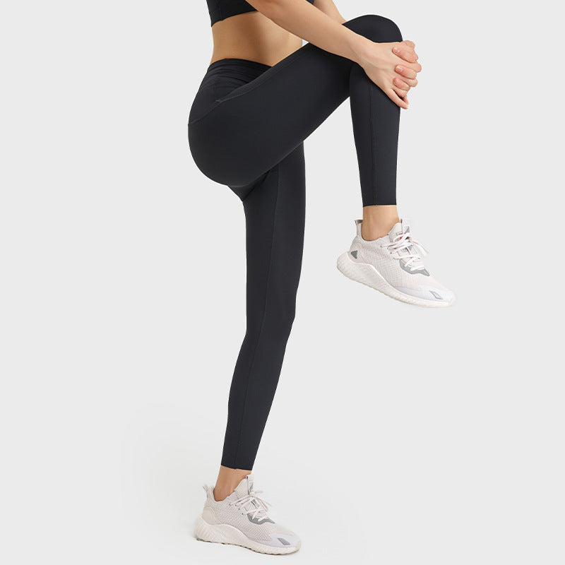 Women's high-waisted butt-lifting yoga pants with seamless design, shown in black my store leggings