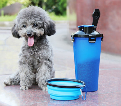 2-in-1 pet water bottle dispenser with silicone bowl for portable dog and cat drinking on the go