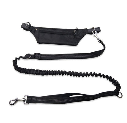 Hands-free dog collar, adjustable design in black, shown from the front