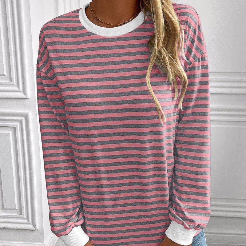 Navy striped crew-neck long-sleeve loose-fitting top by My Store