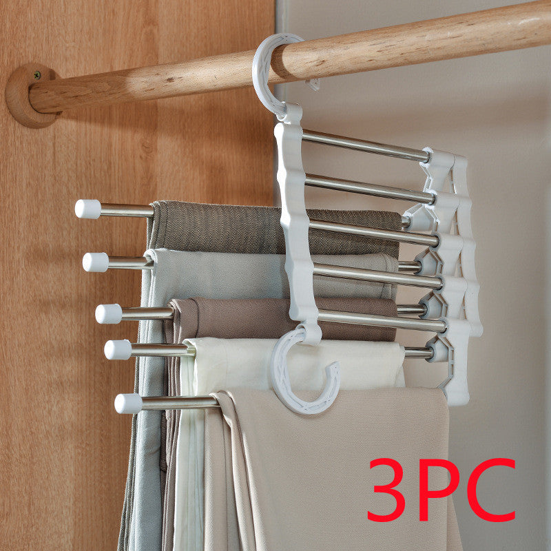 Telescopic folding multifunctional pants rack and pants hanger for household storage